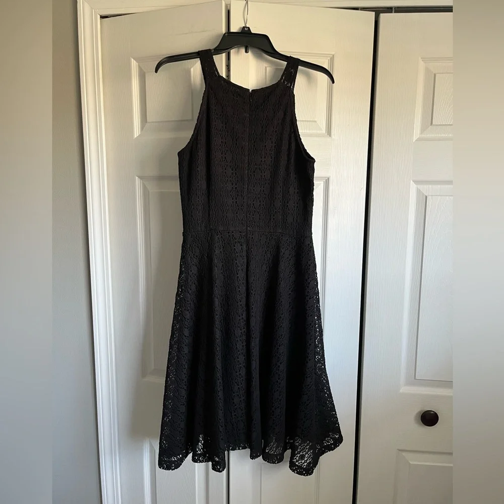 Dressbarn black lace dress crochet high neck formal little black dress 8 10 M - Picture 3 of 5
